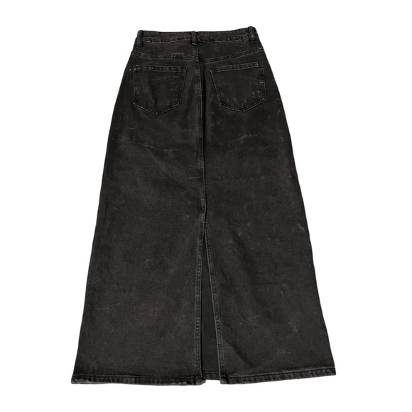 Q2 Long Denim Stretch Skirt in Black - Picture 3 of 7